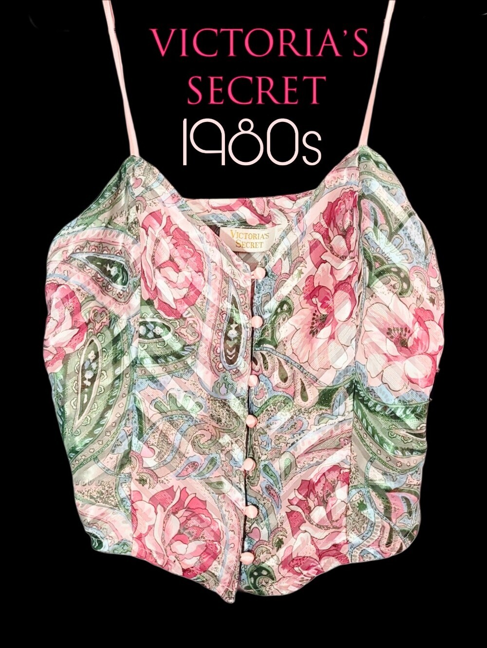 1980s Victoria's Secret Gold Label Paisley Floral Sheer & Satin Cami Top